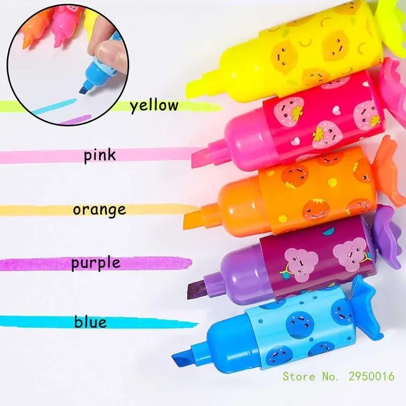 Set 6 Mini Evidenziatori A Forma Di Caramella – Colori Vivaci, Punta Fine, Regalini Per Bambini E Feste, Per Scuola E Ufficio
