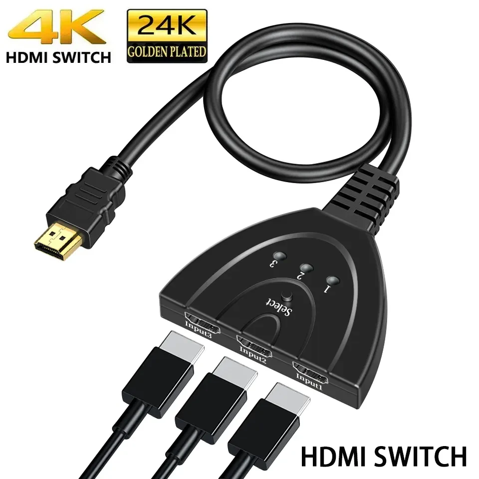 Switch Hdmi 4K A 3 Porte Switcher 3X1 (Commutazione Automatica) Hub Splitter Hdcp Ultra Hd Per Apple Tv Ps5 Xbox Roku Fire Stick Hdtv