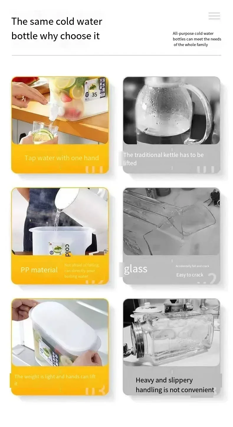 Description Picture 2 of item3.5L Large Capacity Cold Water Pitcher Cold Kettle with Faucet in Refrigerator Iced Beverage Dispenser Refrigerator and Spigot