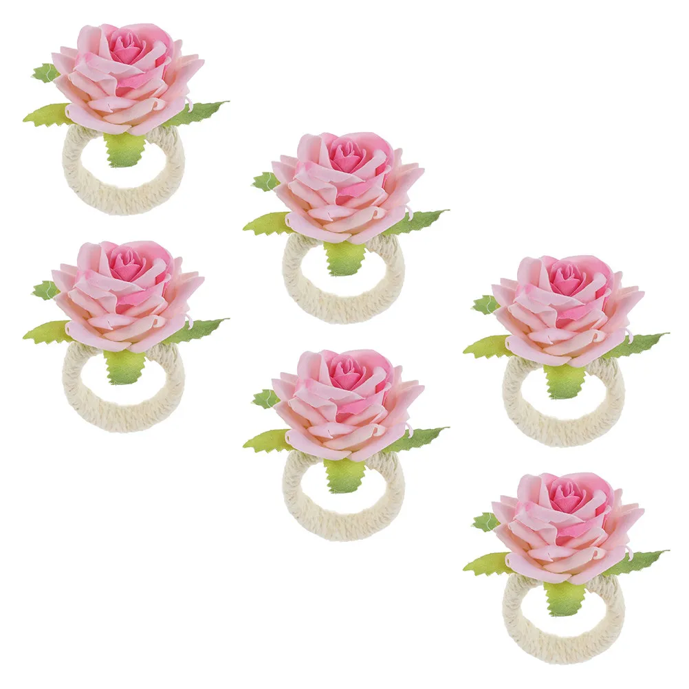 6Pcs 냅킨 링 로즈 디자인 공식 행사를 위한 세련된 테이블 액세서리 캐주얼 모임 결혼 기념일 새해 장식