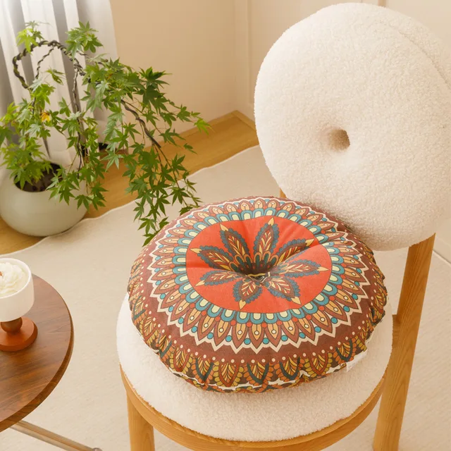 Coussin de chaise rond en coton et lin de Bohême, géométrique, coton et chanvre, méditation de yoga, polymères de sol, oreiller de canapé 2
