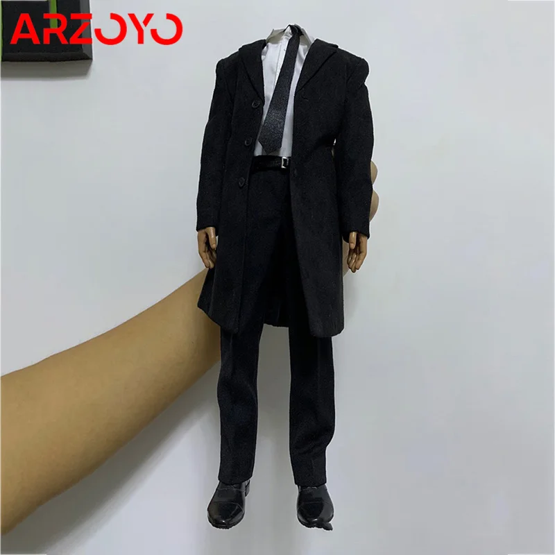 Toy Center 1/6 Scale Uomo Figura Accessorio Agente Gentleman Suit Coat Slim Black Trench Coat Per 12 ''Spalla Stretta Corpo