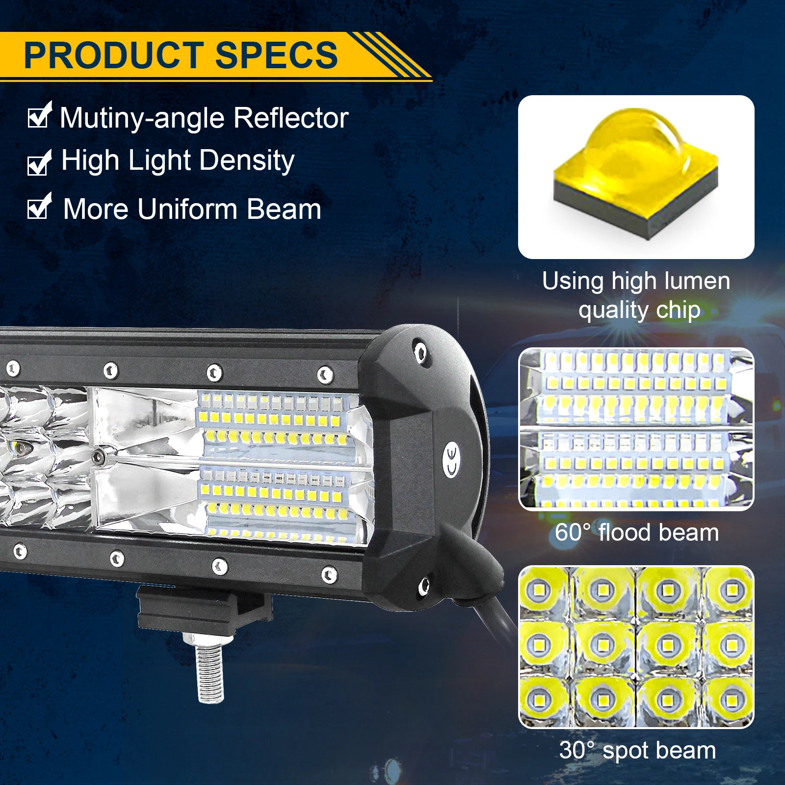 20 Zoll 288 W 7D Tri-Reihe LED-Lichtleiste + Frontstoßstange Nummernschildhalterung + Draht-Set für ATV Offroad SUV 4x4 Traktor Auto – Detail 6