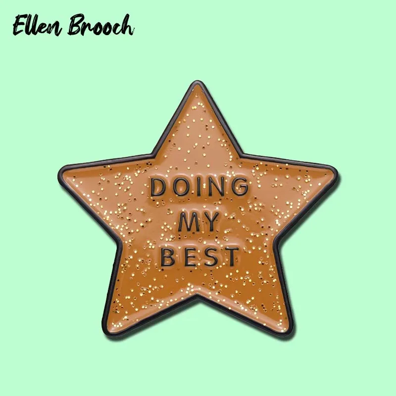 

Блестящая эмалированная брошь в виде звезды с надписью «Doing My Best»