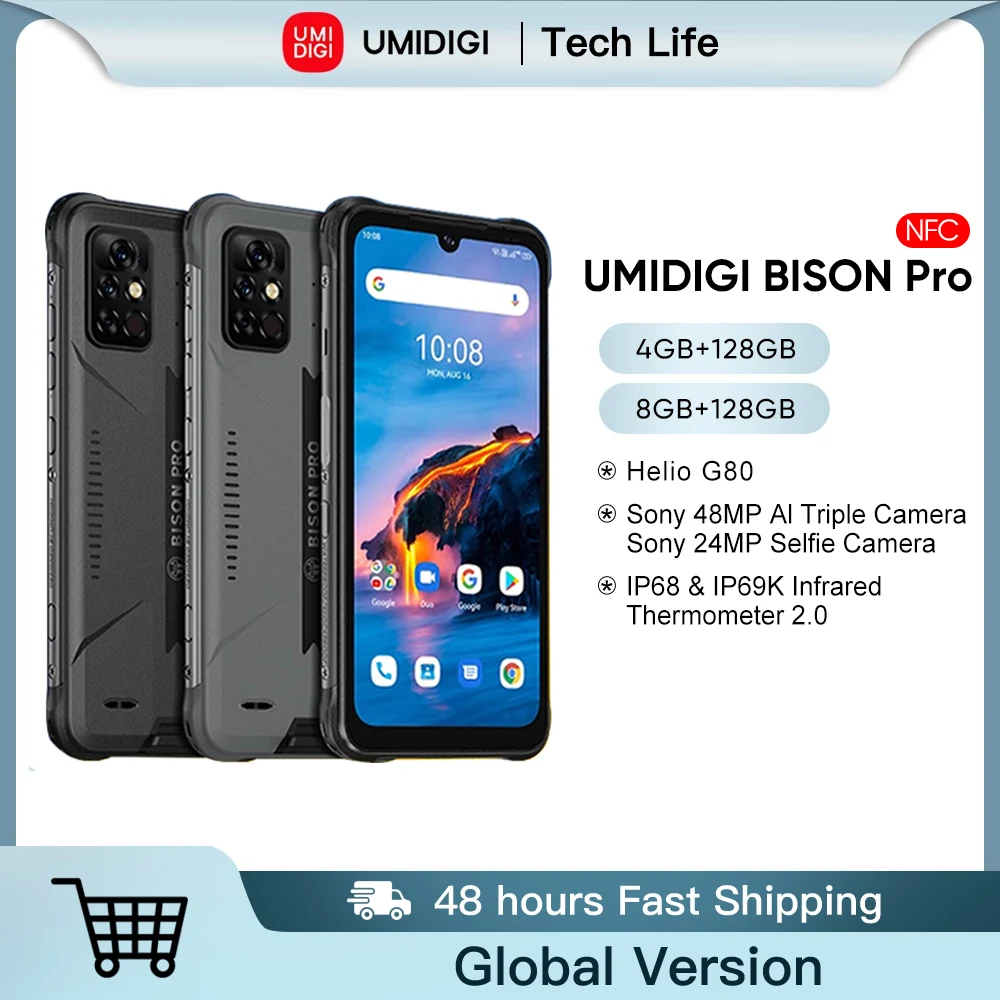 

UMIDIGI BISON Pro Global Version Smartphone Rugged Phone 128GB IP68/IP69K Helio G80 NFC 48MP Camera 6.3"FHD+ Screen 5000mAh