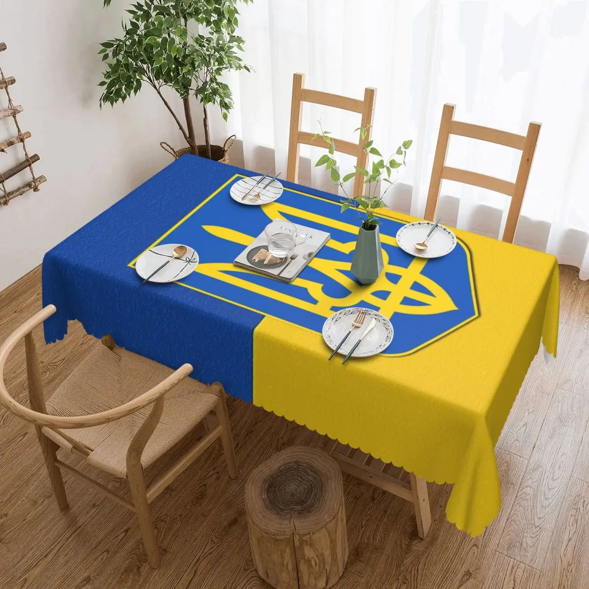 

Flag Of Ukraine And Coat Of Arms Of Ukraine Rectangular Tablecloth Oilproof Table Cloth Ukrainian Patriotic Gift Table Cover