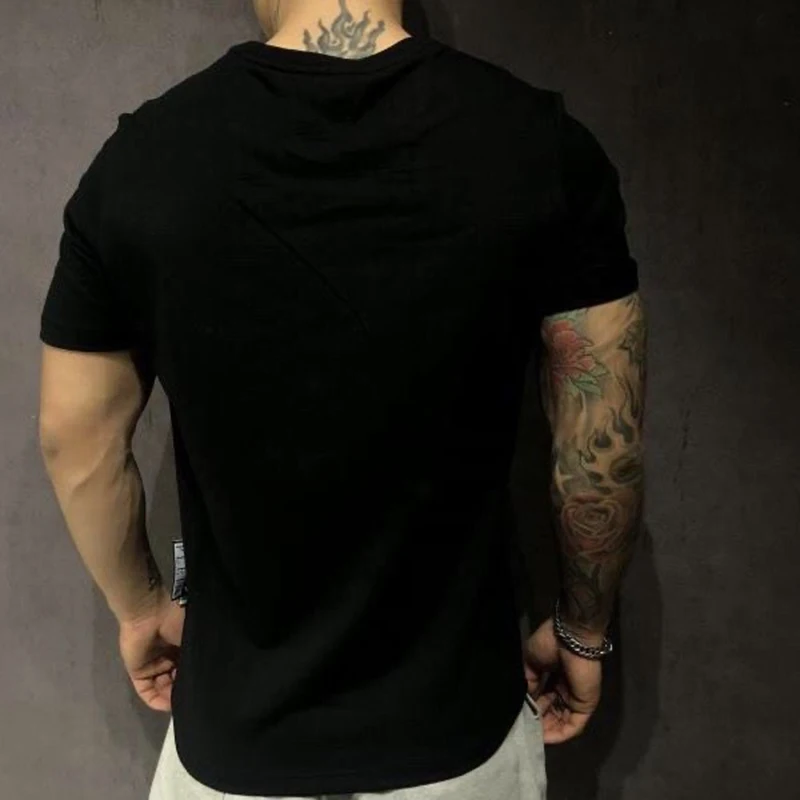 Men's T-shirt Quality Mercerized Cotton V-shaped Pattern Rhinestone 20201  New Street Fashion Style Short-sleeve Male Top Clothes