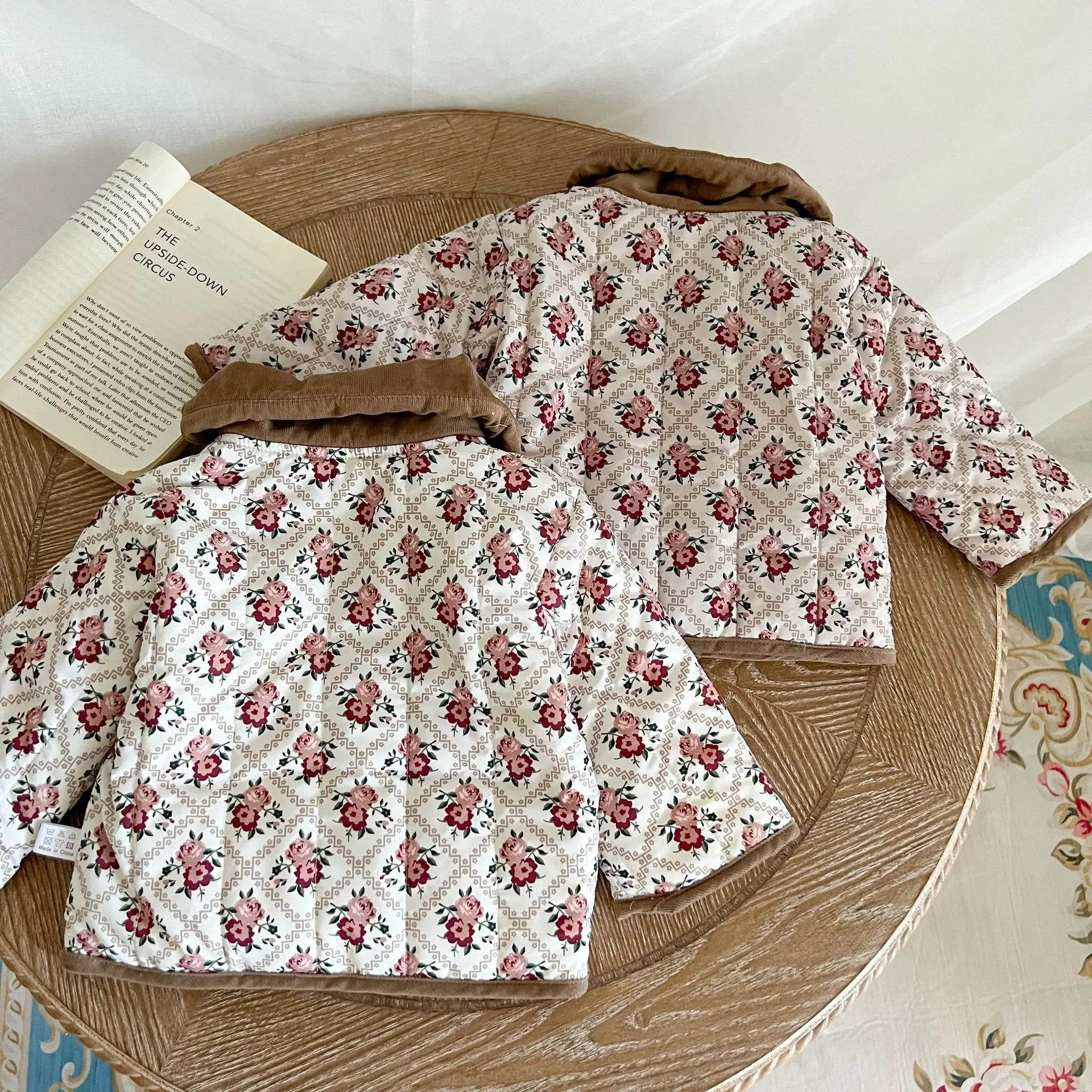 3618D Baby Coat Winter Cotton-padded Baby Girl's Jacket Floral Pocket Padded Cotton Jacket Cotton Coat