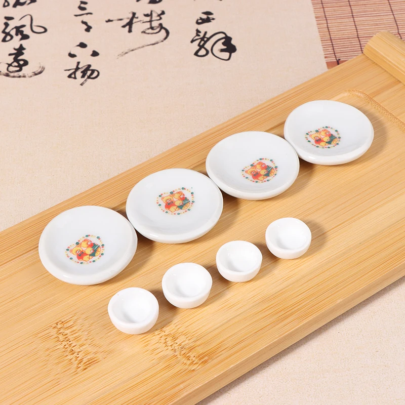 

4Pcs Dollhouse Miniature Accessories Mini Dessert Ceramic Plate Simulation Furniture Kitchen Dish Toys for Doll House Decor