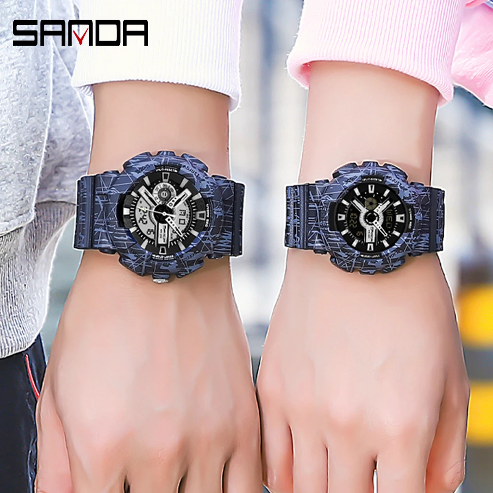 SANDA Couples' Watches for Men Waterproof Sport Wristwatch Woman Calculator Wrist Electronic Timepiece His and Her Watch Set