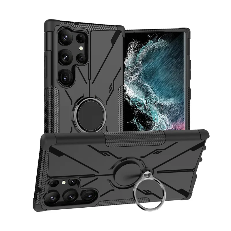 Funda Per Samsung Galaxy S23 S22 Ultra Plus + S21 Fe Cover Hybrid Hard Anti Drop Metal Ring Standing Protect Custodia Per Cellulare
