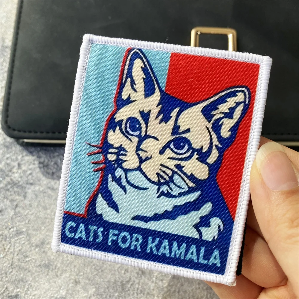 Funny Cartoon Pew Cat Halloween Embroidery Patch Black Cats Animals Expression Badge Hook&Loop Armband Tactical Backpack Sticker