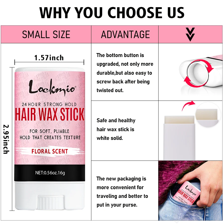 LOCKMIO Floral Scent Wax Stick Styling Smoothing Hair Pomade With Edge Control Brush Kit Anti-Frizz Flyaways For Natural Wigs 4