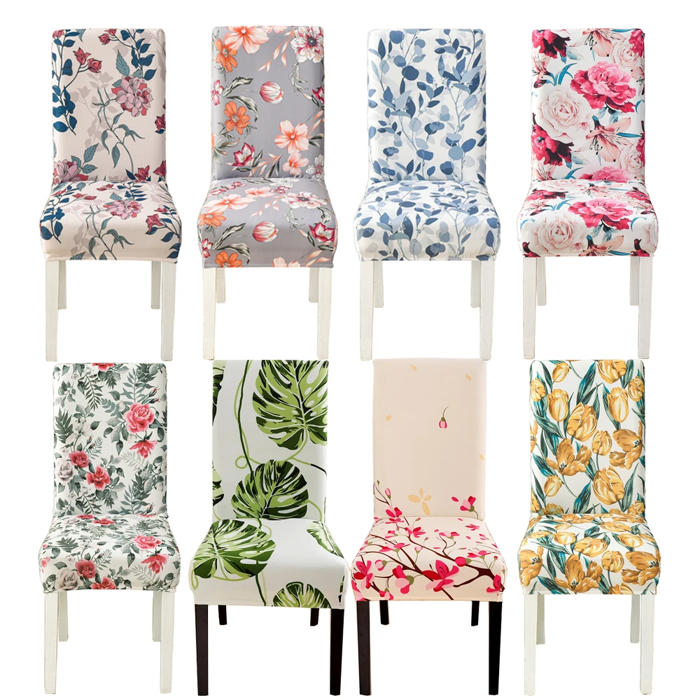 floral chair covers spandex elastic for dining room fully wrapped