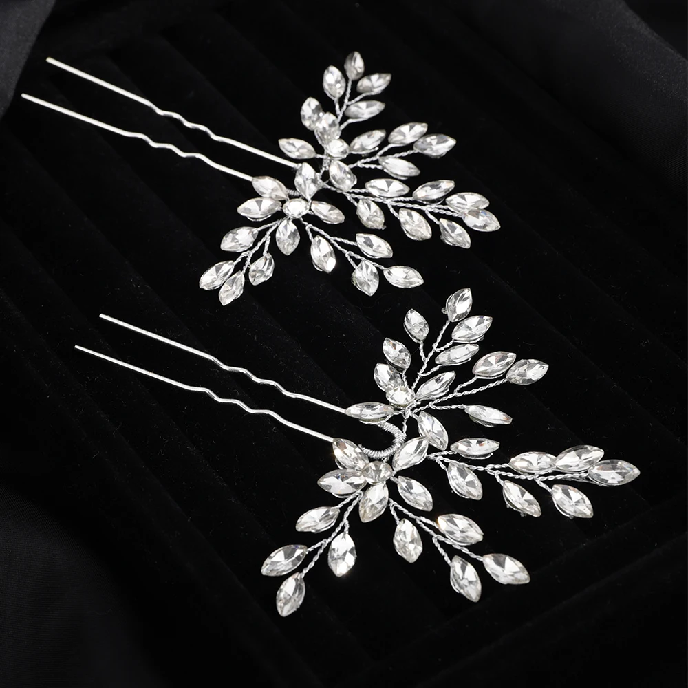2PCS Rhinestone Women Bridal Hairpins Fashion Handmade Party Wedding Hair Accessories Jewelry Bridesmaid Bride Headpiece Tiaras