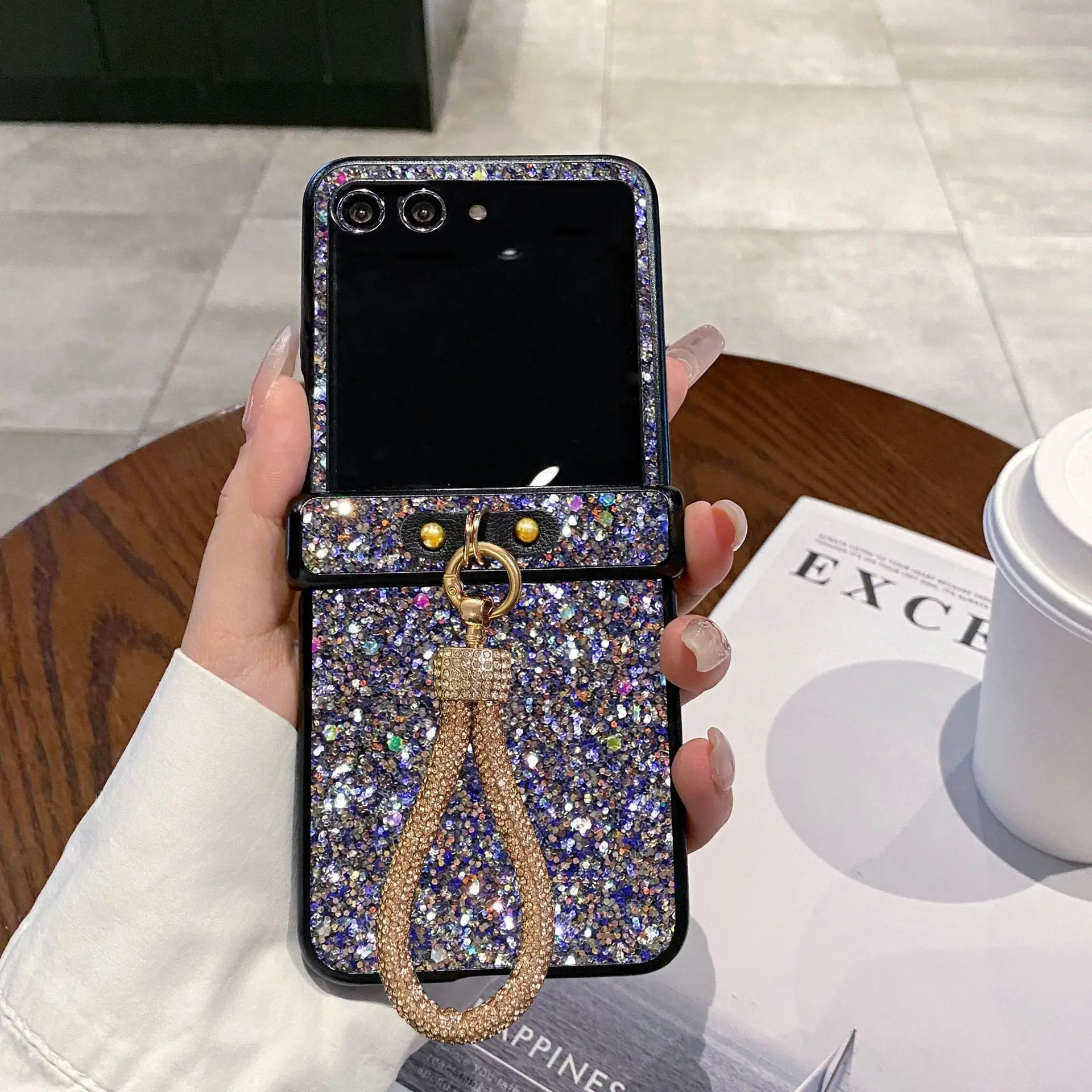 Luxury Artificial Diamond Plated Strap Lanyard Phone Case - Korean Style Cover