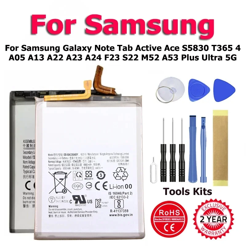 Аккумулятор для Samsung Galaxy Note Tab Active Ace S5830 T365 4 A05 A13 A22 A23 A24 F23 S22 M52 A53 Аккумулятор для Samsung Galaxy Note Tab Active Ace S5830 T365 4 A05 A13 A22 A23 A24 F23 S22 M52 A53