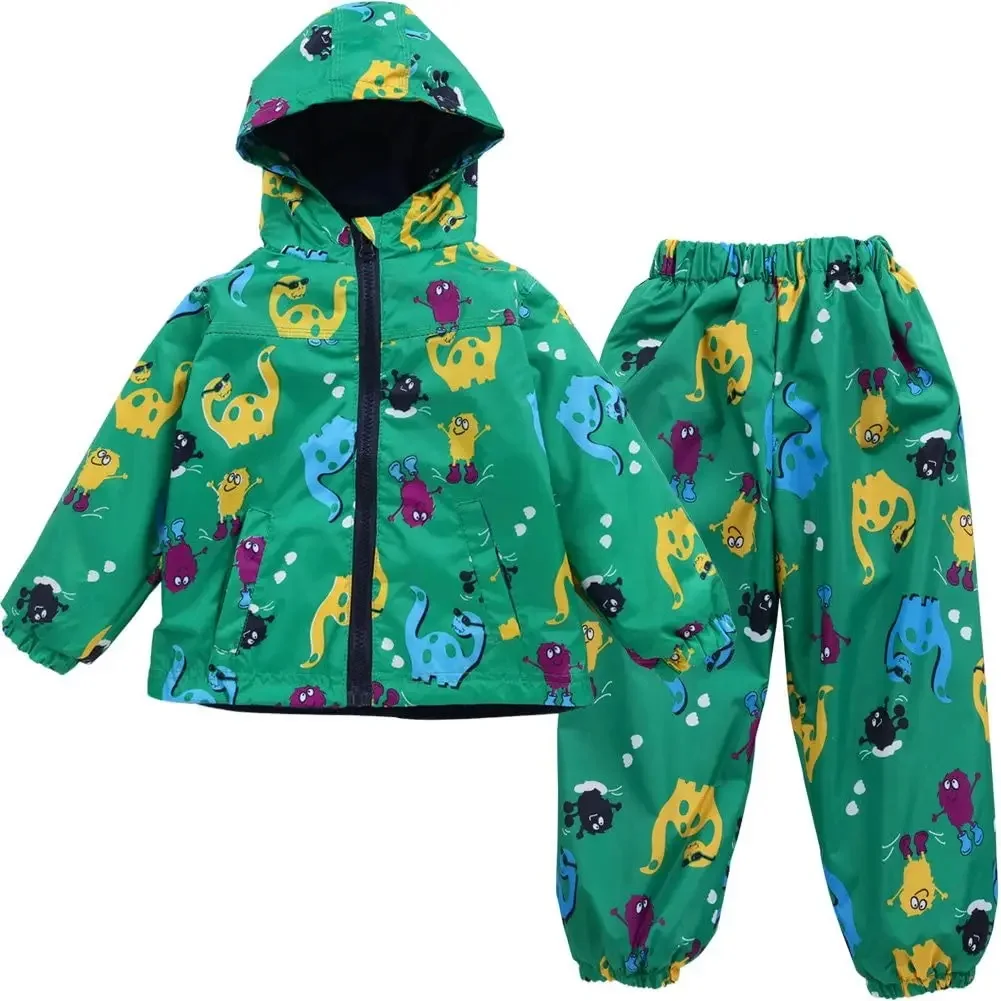 

Toddler Baby Boys Girls Raincoat Waterproof Hooded Jacket Dinosaur Coat+Pants Suits Children Cartoon 2PCS Outwear Clothings 2-7T