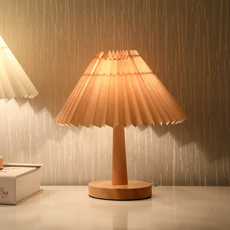 

Винтажные плиссированные прикроватные светильники, простота, спальня, декоративная настольная лампа в форме зонта, креативные настольные лампы