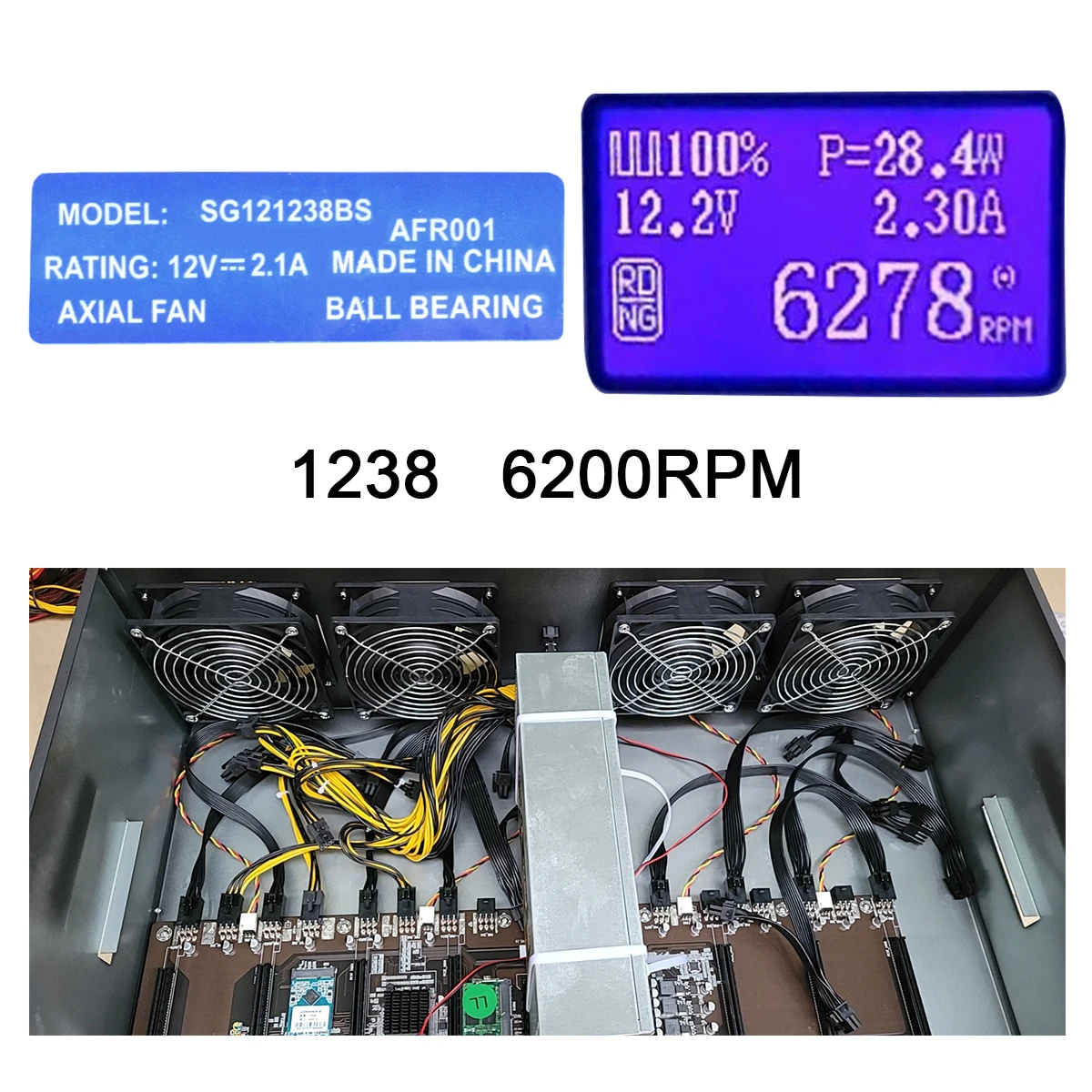 Senlifang Novo Genuíno Sg121238bs Qfr1212ghe Dc12v 2.1a s7 s9 t9 l3 Btc Eth Rolamento de Esferas Dobro Mineração Ventilador Refrigeração 120*120*38 mm - Imagem 4