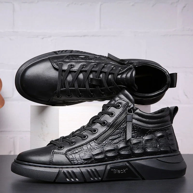 

2023 Hot Sale Leather Shoe Men Fashion Zipper Casual Shoes Mens High Top Walking Men Footwear Good Quality Leather Shoes For Men
