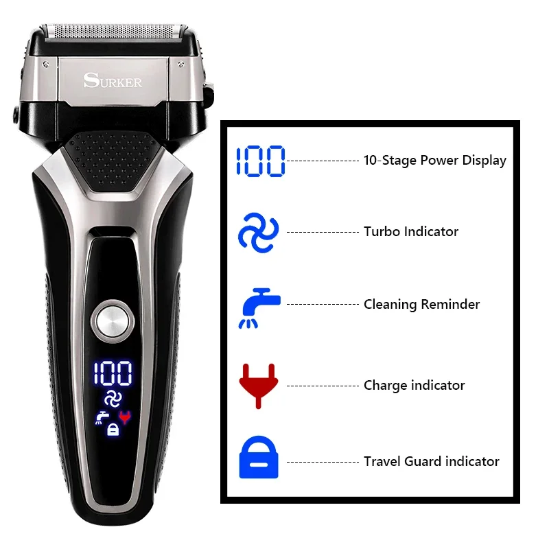 USB Rechargeable Electric Shaver Stainless Steel Shaving Machine for Men 3D Triple Floating Blade Razor Shaver Barber Electric