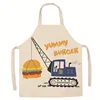 Cute cartoon excavator car burger pattern linen apron halter neck sleeveless apron kitchen cooking cooking bib 2