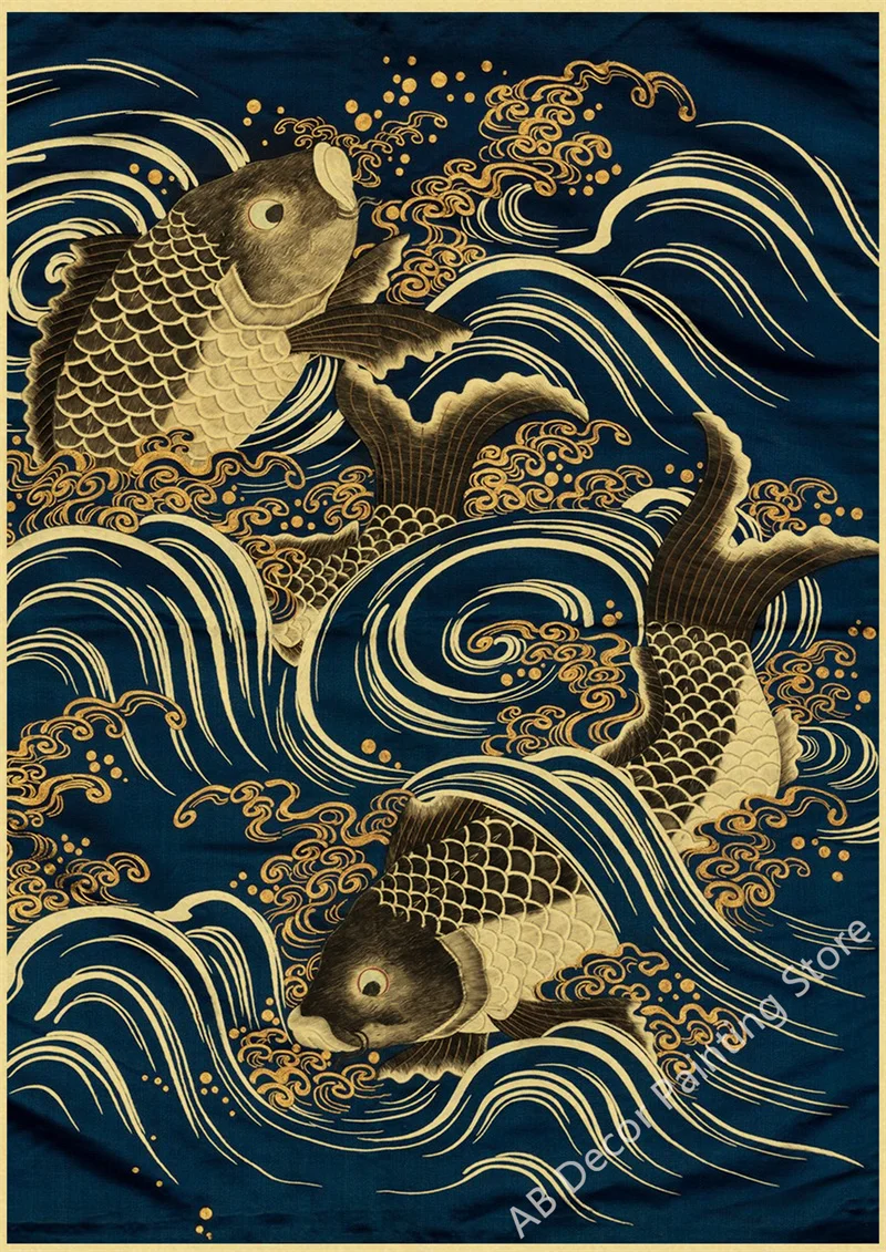 thumbnail image 1 of Póster de arte japonés vintage con vista nocturna del monte Kanagawa, la gran ola, la rana, el pájaro y la cascada, impresiones para decoración de la habitación del hogar, pintura de pared, 1 of 5