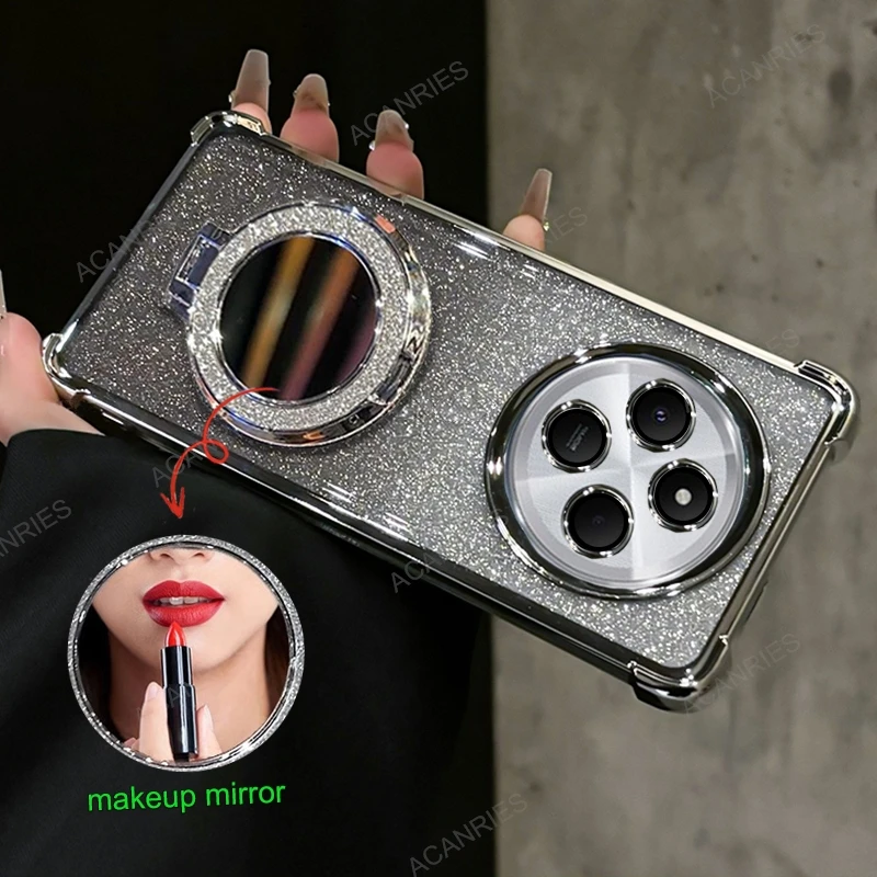 Anti-Shock Plating Case with Makeup Mirror Stand and Four-Corner Protection
