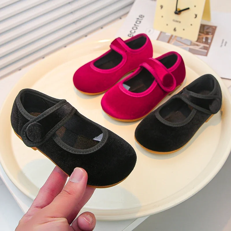 Wine Red Leather Girls Flat Shoes for Kids