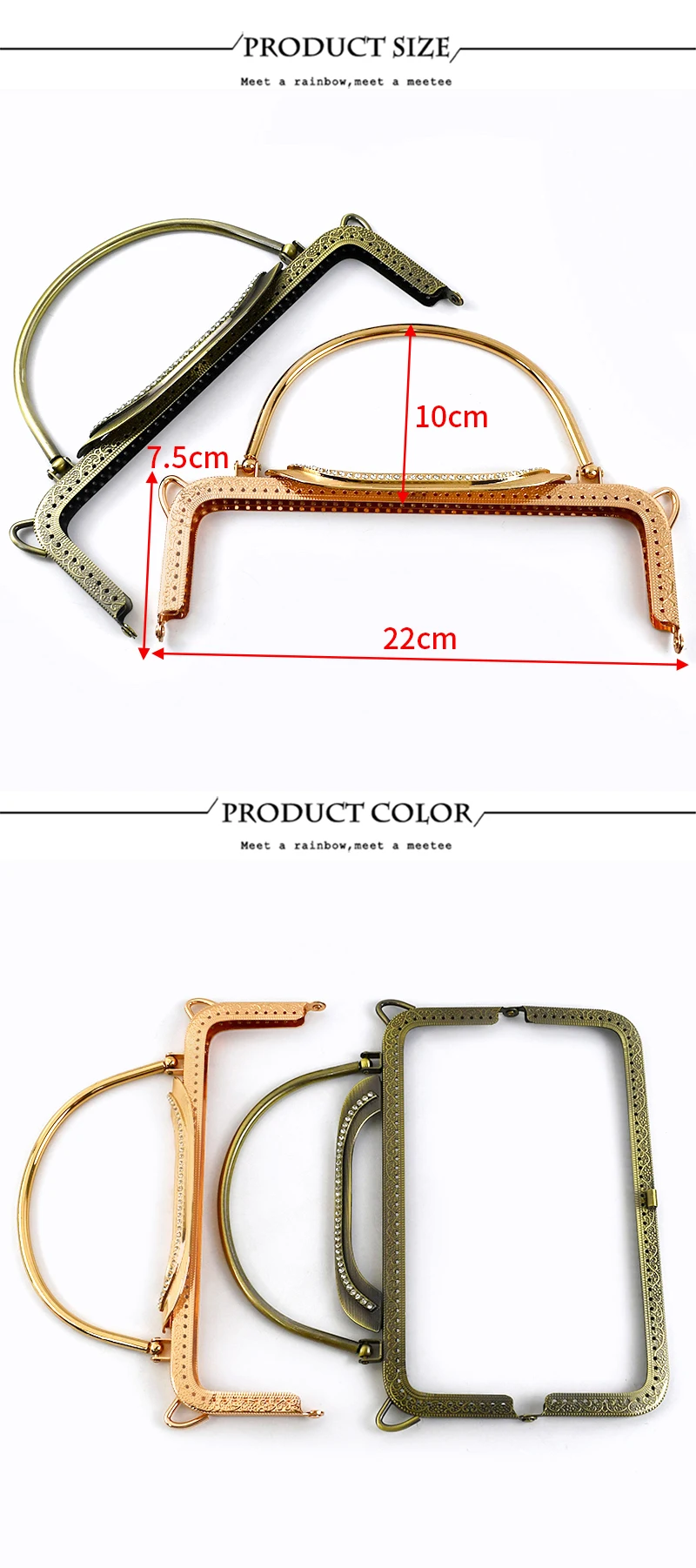 1/2Pcs Deepeel 22cm Metal Purse Frame Embossed Handbag Handle DIY Handmade Wallet Kiss Clasp Bag Sewing Brackets for Making Bags