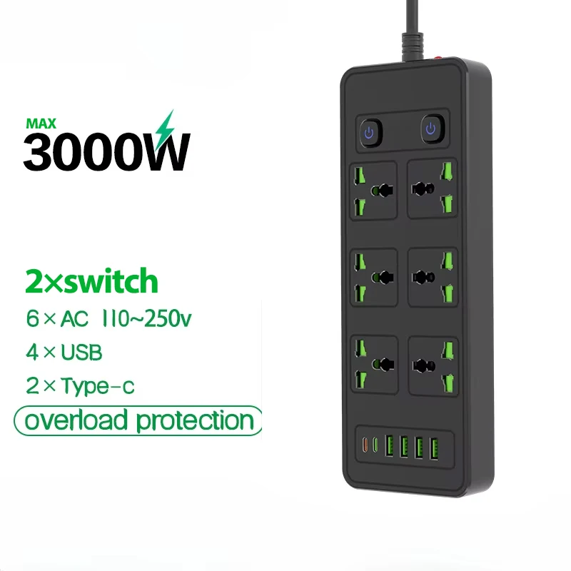 13A العالمي قطاع الطاقة مآخذ منافذ مع تمديد كابل U...