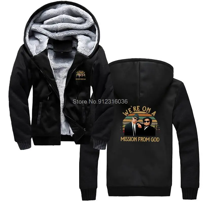 

Vintage We're On A Mission From God hoodie The Blues Brothers Winter Men Jacket Thicken Hoody Coat Hooded Sportswear Streetwear