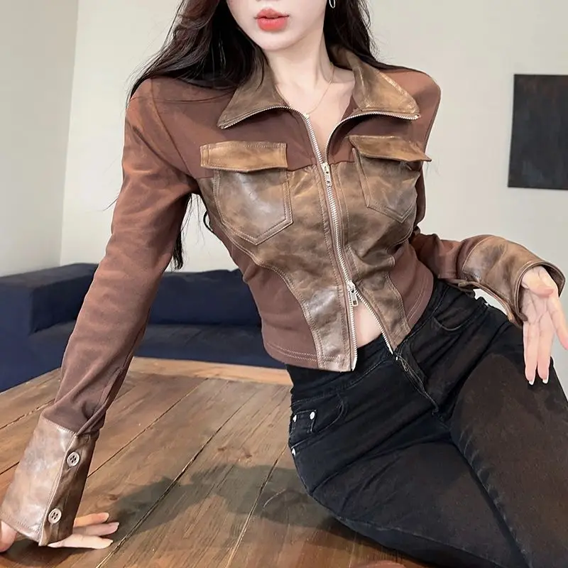 Fashion Lapel Zipper Pockets Spliced Fake Two Pieces Shirts Women Clothing 2023 Autumn Winter Slim Korean Tops All-match Blouses fake taxi printing fashion 2023 new men s diagonal zipper stitching sportswear hoodie comfortable and casual sweatshirt sweatpan