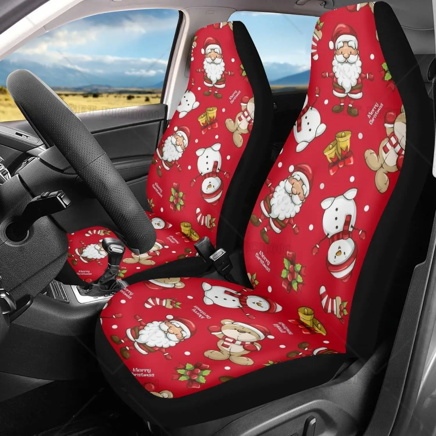 

Car Seat Covers Universal Fit Santa Claus Snowman Bell Christmas Auto Seat Covers Front Seat Protectors Auto Fit Most Vehicles