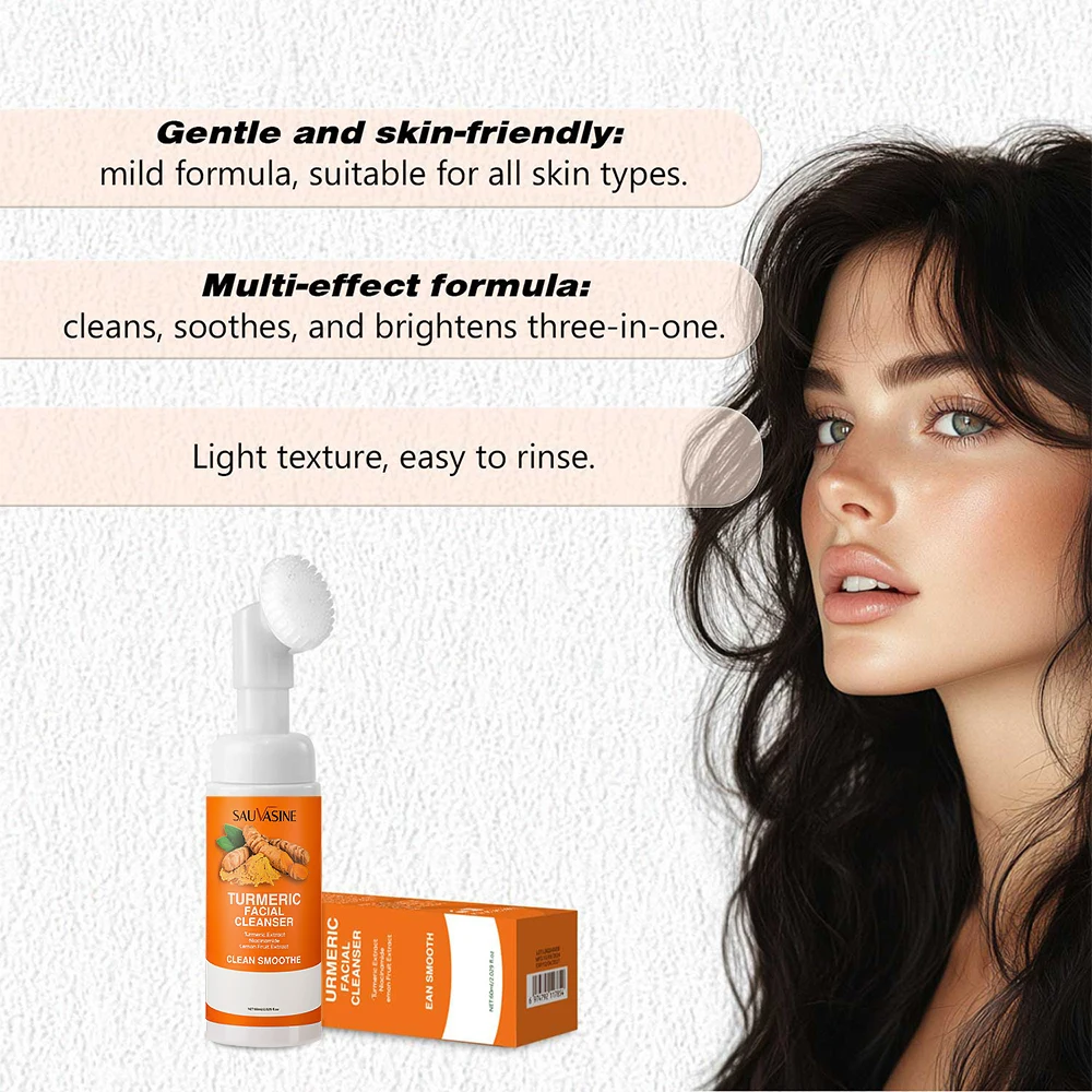 60ML Turmeric Cleanser Deeply Cleansing Kojic Acid Blackhead Remover Skin Cleansing Oil Control Fade Acne Marks Brighten Foam 5