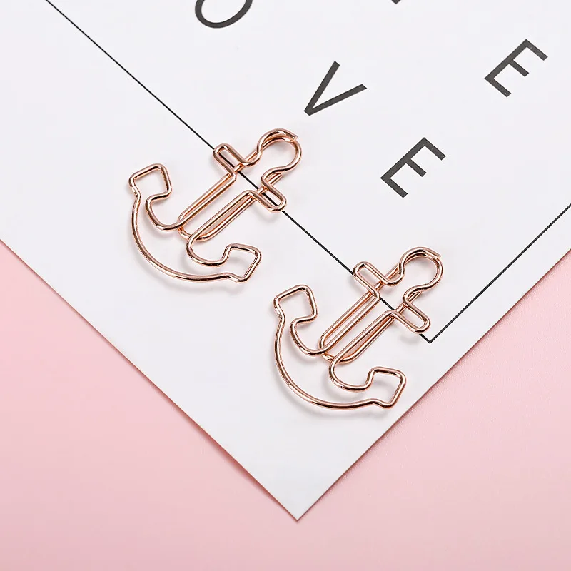 Golden Ship Anchor Rose Gold Paper Clips - Creative Metal Bookmark and Office Desk Accessory