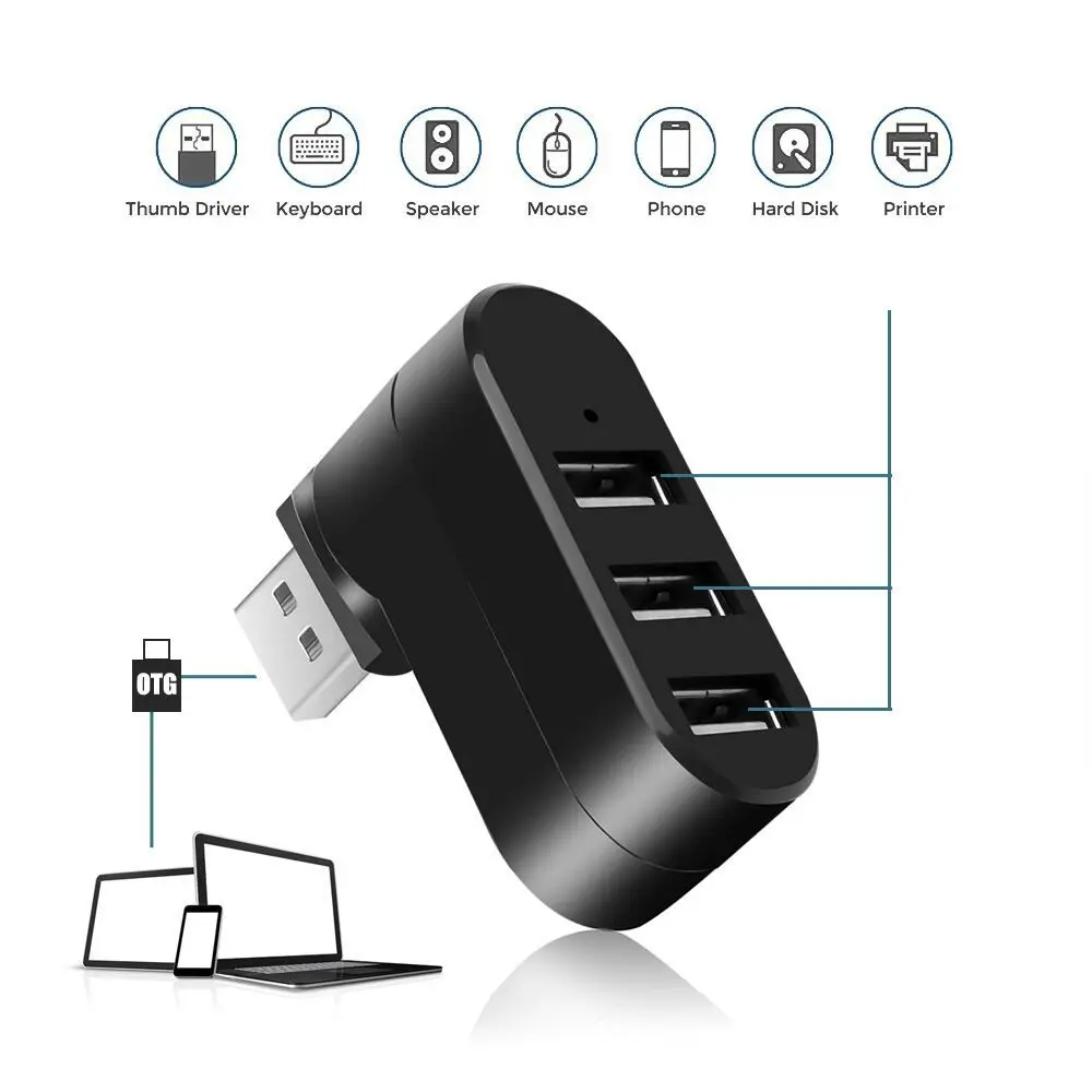 USB 3.0-Port-HUB 180 ° Rotationsadapter Extender Mini Splitter Box 1 bis 3 Ports High Speed USB 2.0 für PC Computer Laptop Desktop – Detail 6