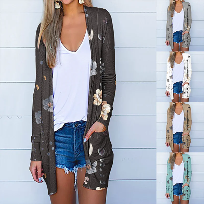 

Women's Casual Loose Solid Colour Printed Sunscreen Ladies's Fashion Commuter Long Sleeve Cardigan