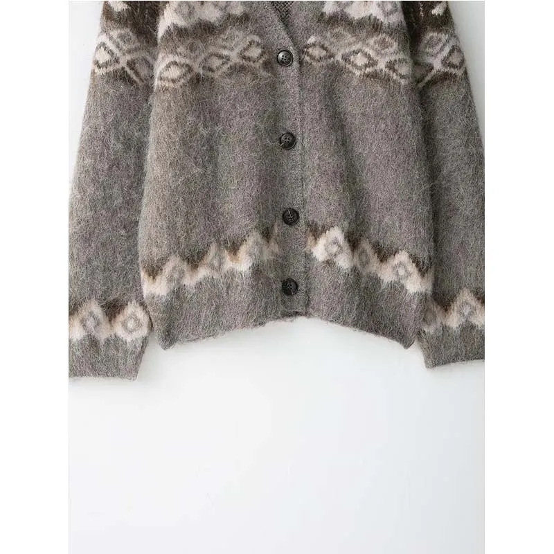 2025 New Women Fashion Jacquard Knitted Cardigans Long Sleeve Button V-Neck Sweater Cardigan Autumn Winter New Style Outerwear