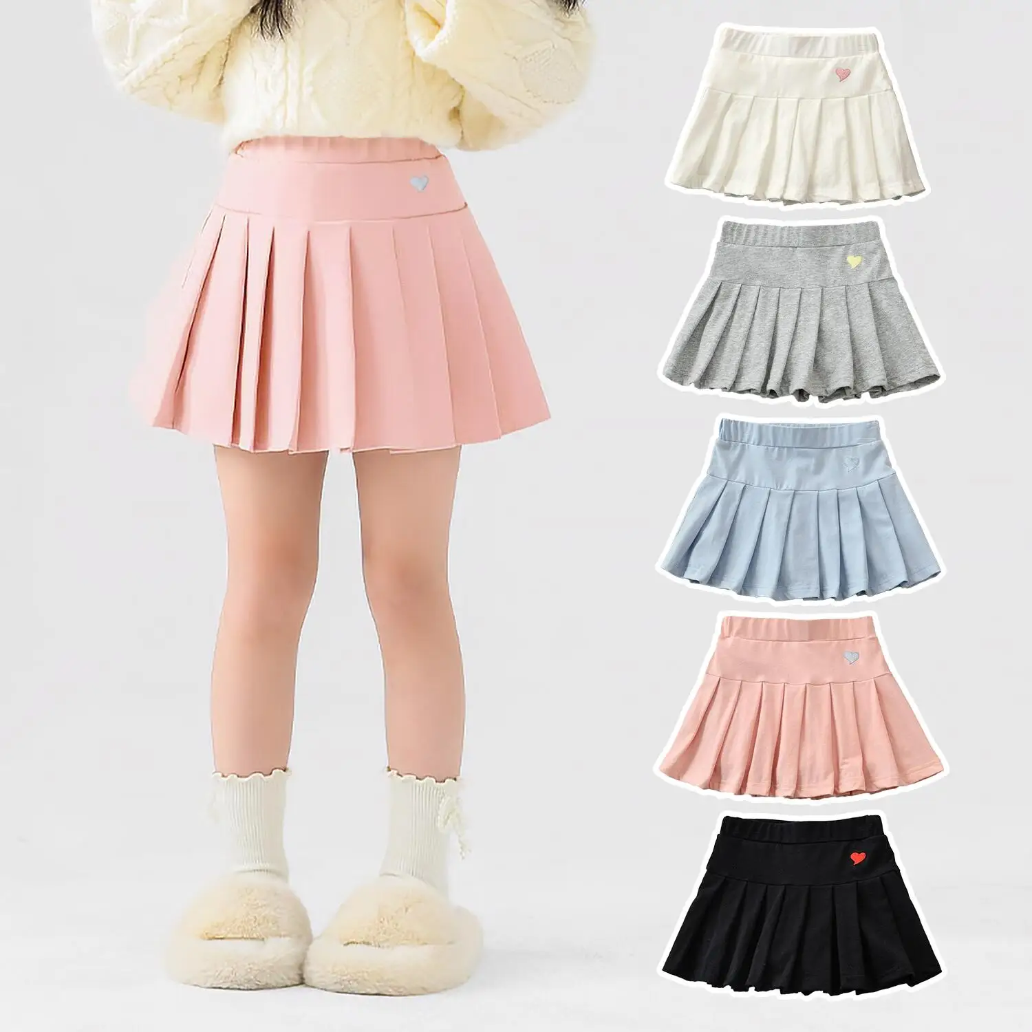 Children Skirts Summer Dress with Safety Pants Pleated Skirt Pants