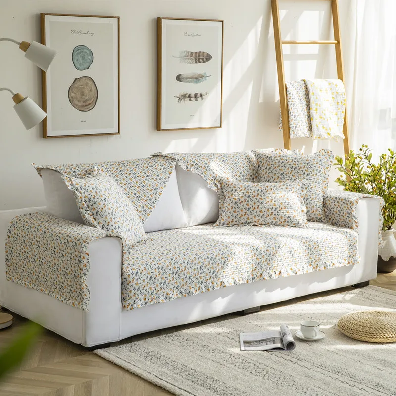 Floral Cotton Sofa Covers for L Shape CoverSlipcovers Sofa Towel Couch Cover for Living Room Non-slip Soft Breathable 4