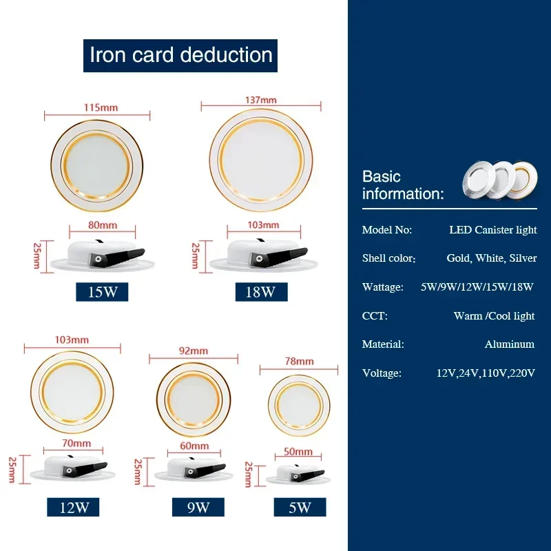 LED Downlight AC110V 220V 5W 9W 12W 15W 18W DC12V 24V Led Ceiling Light Recessed Downlights Round Led Panel Light 10pcs/lot led ceiling light,led downlight,led spotlight