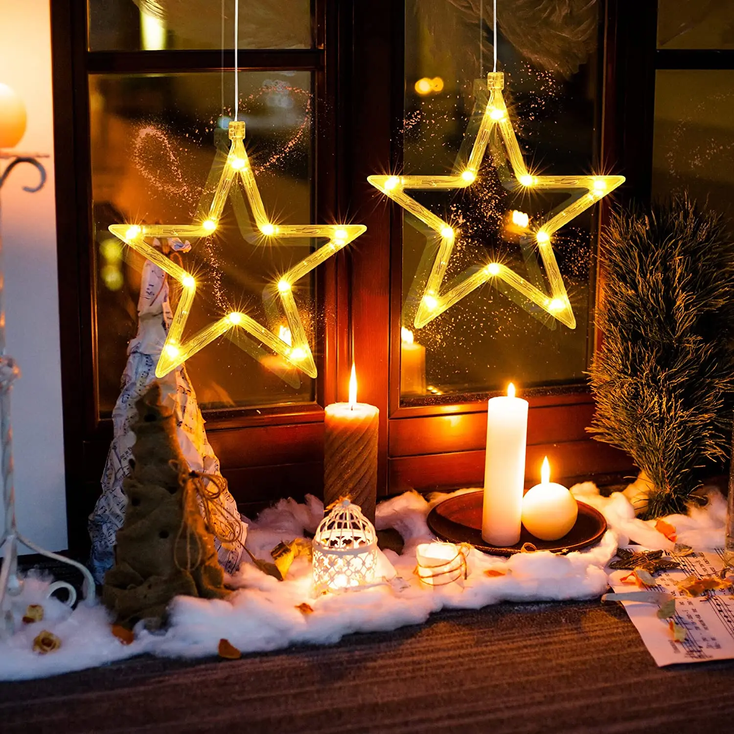 D2 2Pcs LED Star Christmas Lights LED Curtain Light with Suction Cups Window Fairy Light For Christmas Decoration Party Wedding