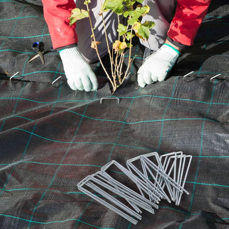 40-Pack Silver Metal U-Shape Garden Staples - Durable Ground Nail Film Fixing Tools