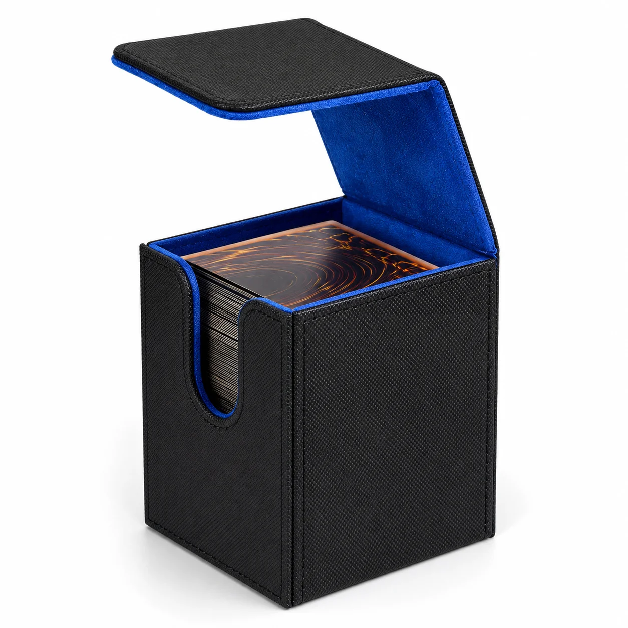 Premium PU Leather Card Deck Storage Box - Magnetic Closure, Holds 100+ Sleeved Game Cards, Blue