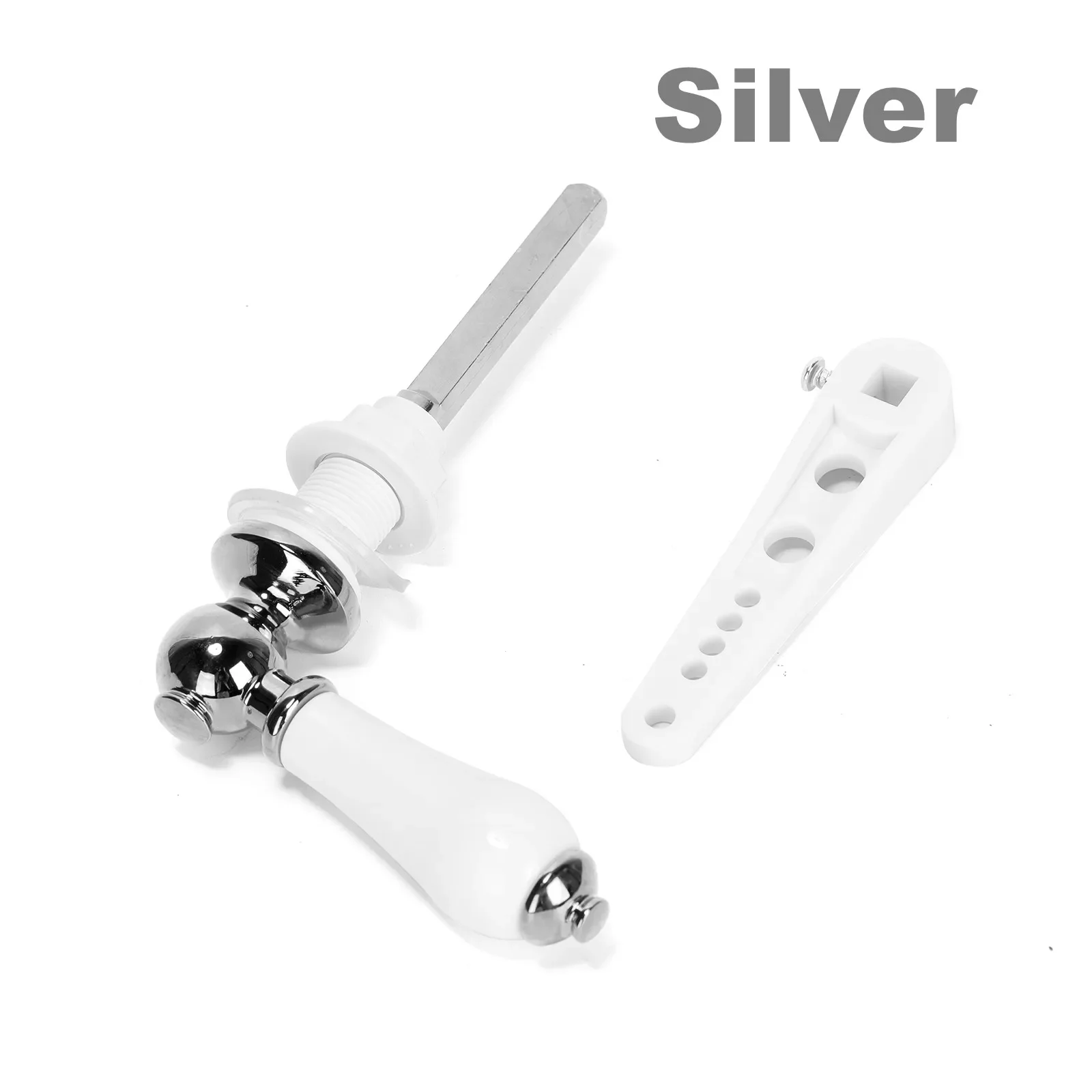 Toilet Handle Flush Rod Replacement Kit Ceramic Pull Handle 18mm/0.7inch Hole (Silver/Gold) for Most Toilet Tank Lids