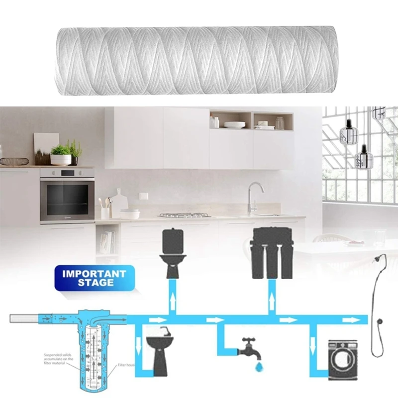 

D0AB 5 Pieces High Efficiency String Wound Water Filter Cartridge Polypropylene Universal Replacement for Sediment Filtration