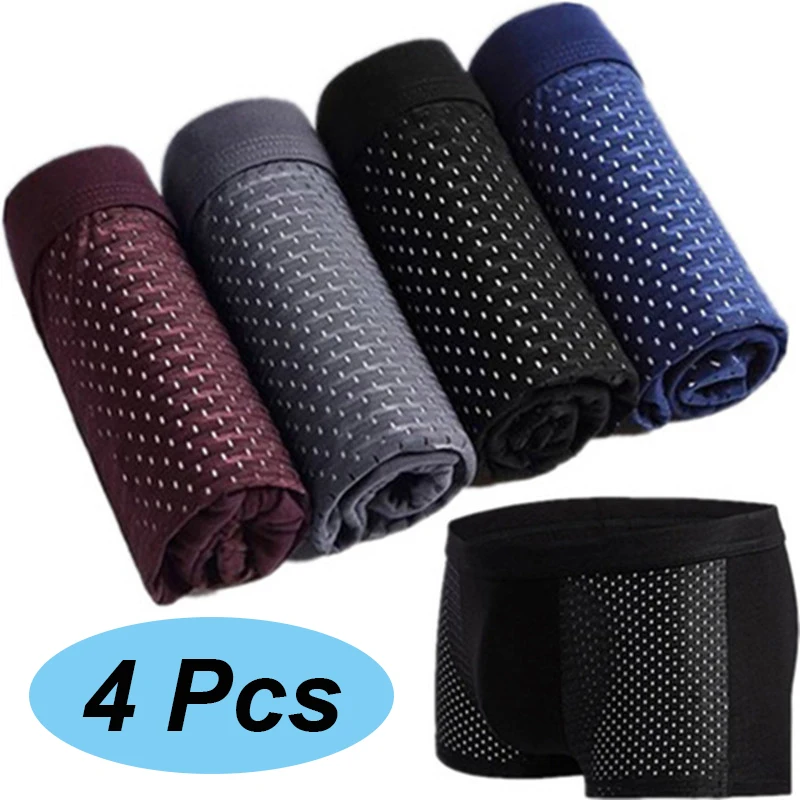 WE.FINE 4Pcs Bamboo Wear Bamboo Boxer Short Men Microfiber Boxer Briefs Underwear Compression Stretch