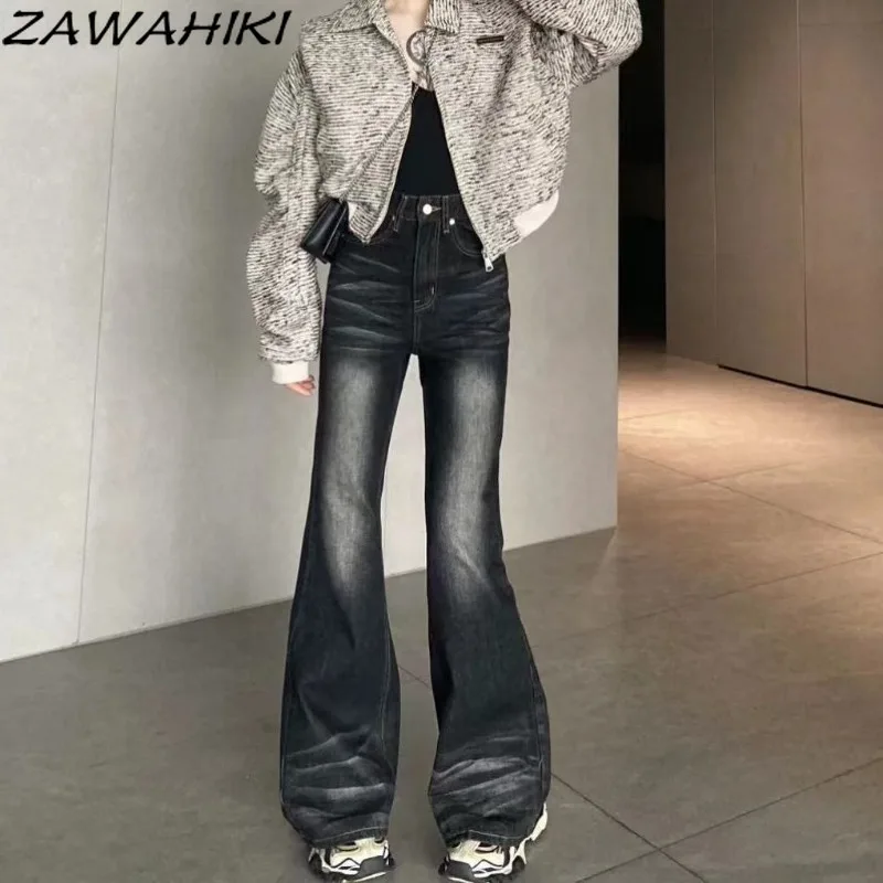 

ZAWAHIKI Slouchy Jeans American Retro Washed Black Spring Fall High Waist All Match Casual High Street Fashion Denim Pants